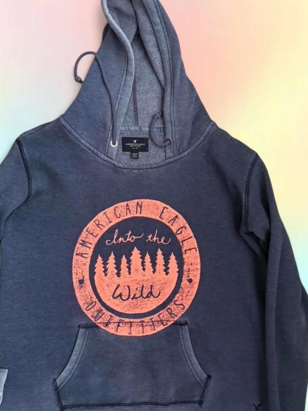 American Eagle Outfitters Gray Pullover Hoodie with Logo Patch